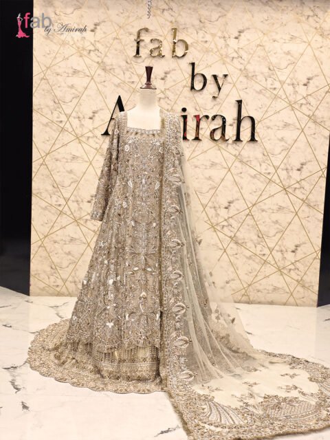 Voluminous Bridal Gown Heavy Gold Zardozi Work Barat Dress
