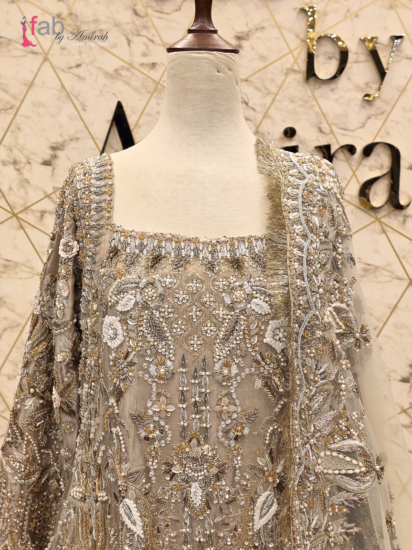 Voluminous Bridal Gown Heavy Gold Zardozi Work Barat Dress