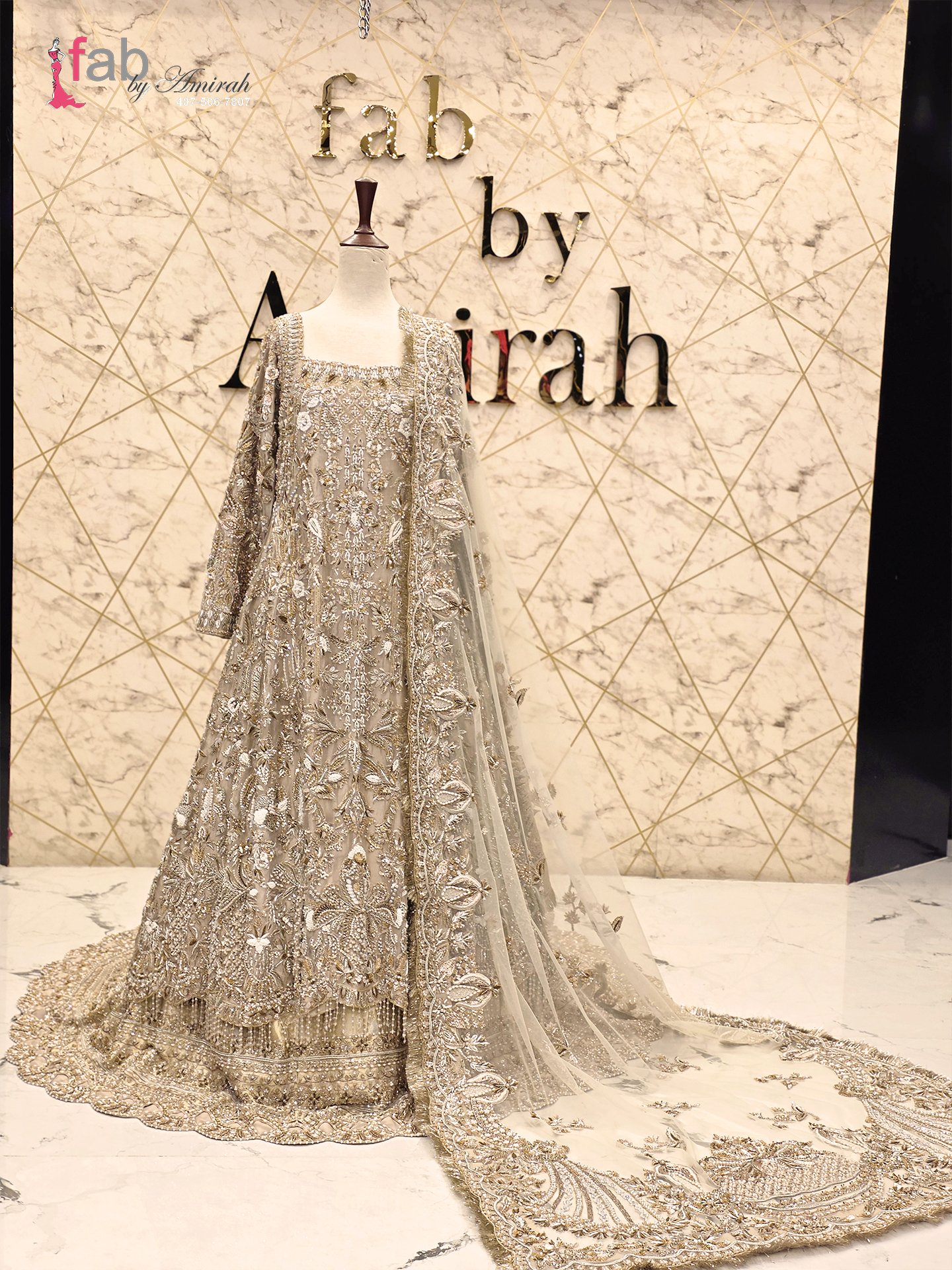 Voluminous Bridal Gown Heavy Gold Zardozi Work Barat Dress