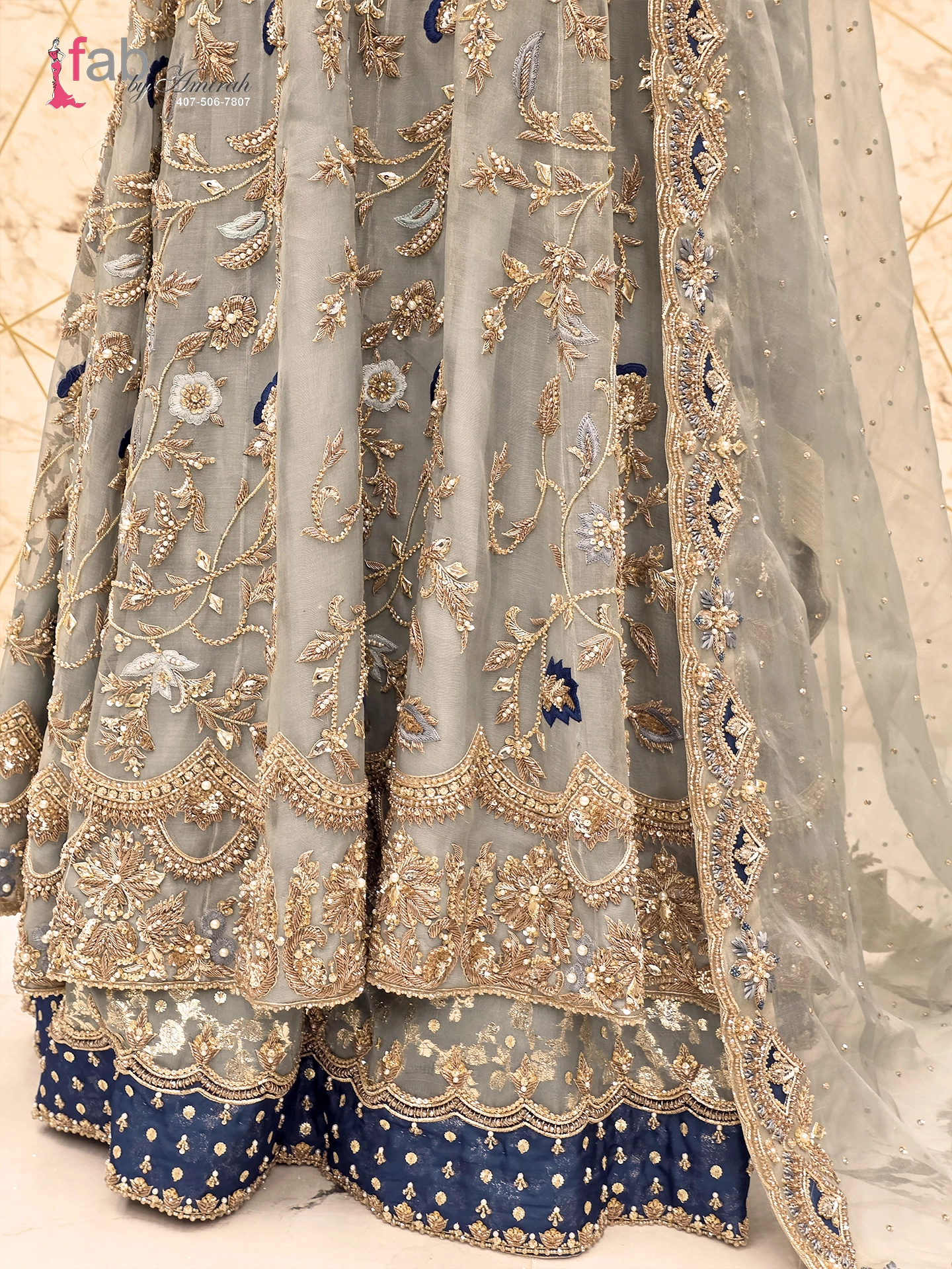 Dusty Blue Angrakha Frock Heavy Gold Work
