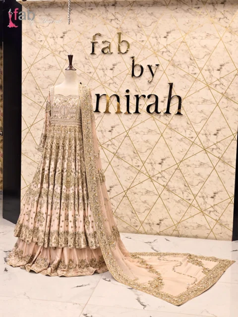 Peach Raw Silk Pishwas - Heavy Zardozi Mughal Walima Bridal