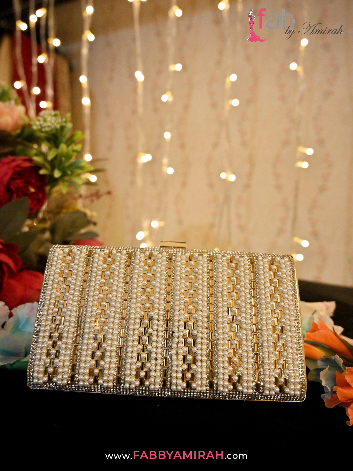 Luxury Pearl & Gold Embellished Bridal Clutch