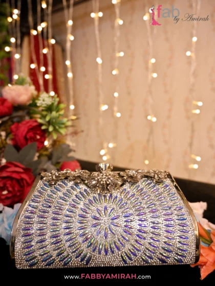 FAB By AMIRAH 12 Luxury Sunburst Crystal Bridal Clutch