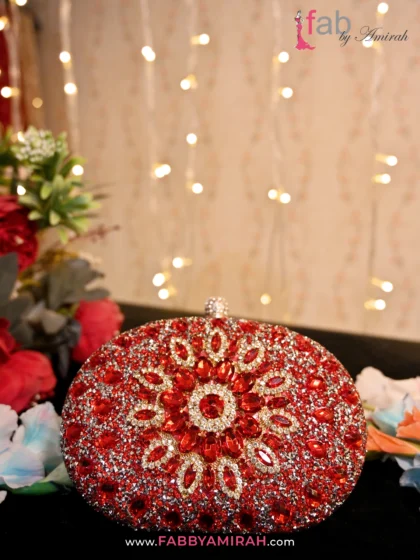 FAB By AMIRAH 10 Luxury Red Crystal Bridal Clutch