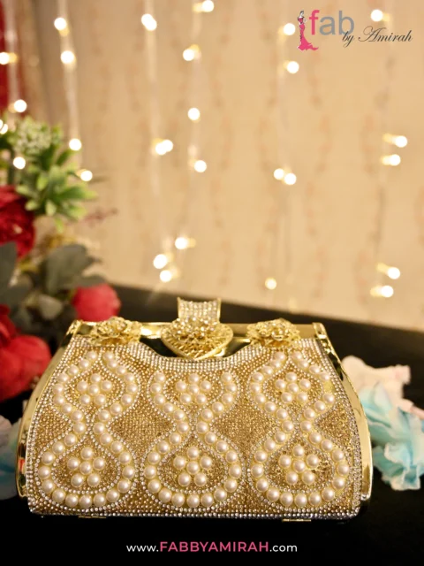 Luxury Gold Pearl Bridal Clutch for Weddings