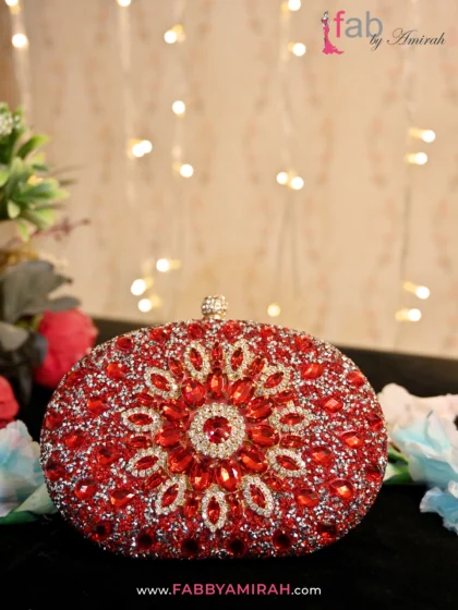 FAB By AMIRAH 11 Luxury Red Crystal Bridal Clutch
