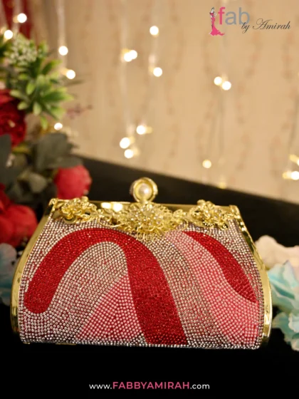 FAB By AMIRAH 6 Luxury Red & Gold Crystal Bridal Clutch