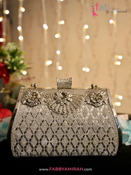 FAB By AMIRAH 4 Luxury Silver Crystal Bridal Clutch