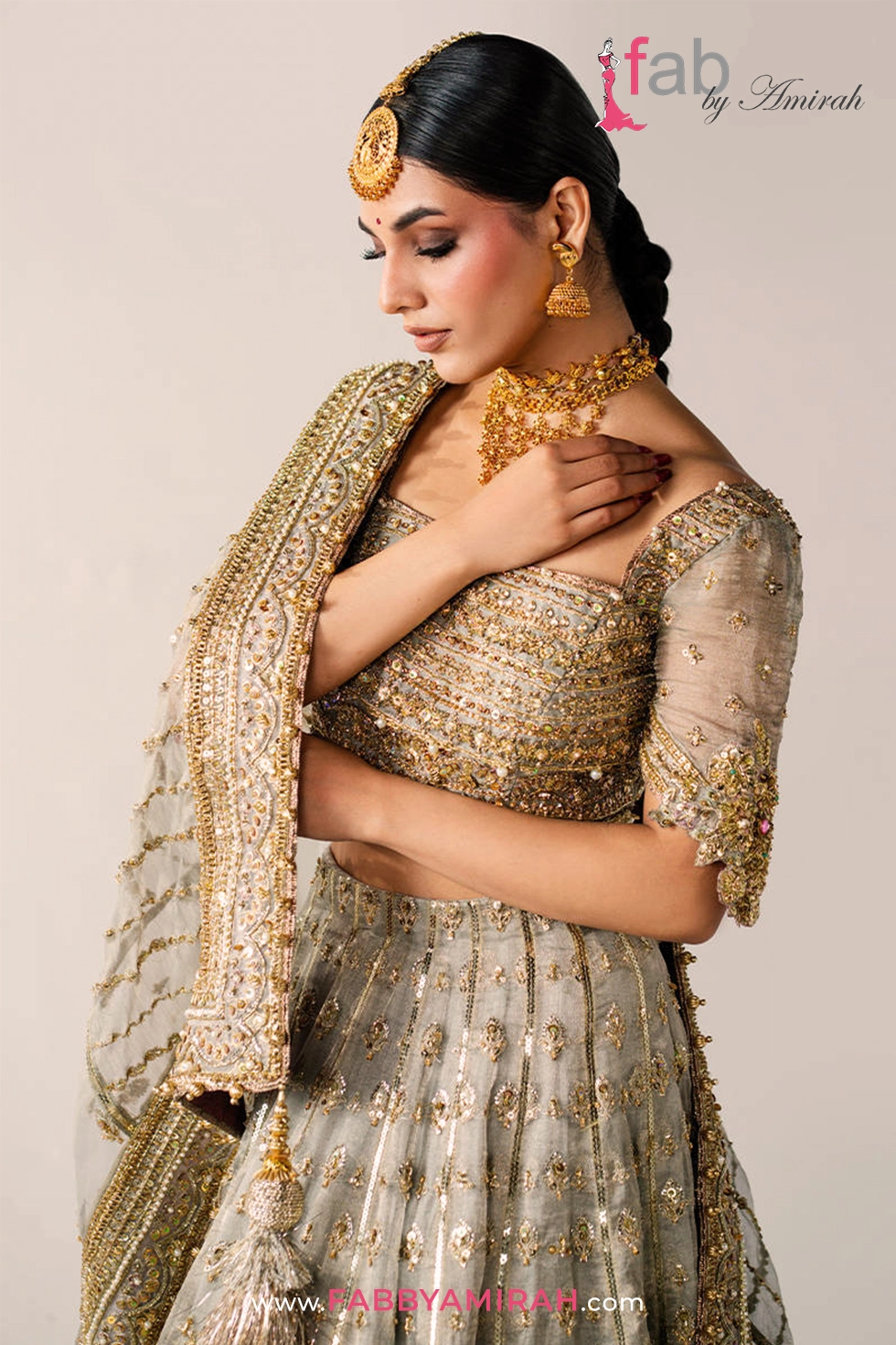 Heavy flare detail of grey bridal lehenga for Barat with Sitara embellishments Heavy flare detail of grey bridal lehenga for Barat with Sitara embellishments