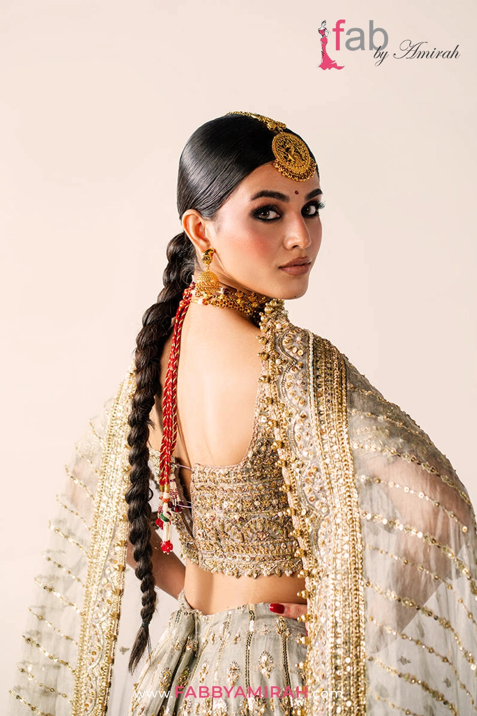 Fab By Amirah luxury grey bridal lehenga for Barat front bodice view Fab By Amirah luxury grey bridal lehenga for Barat front bodice view