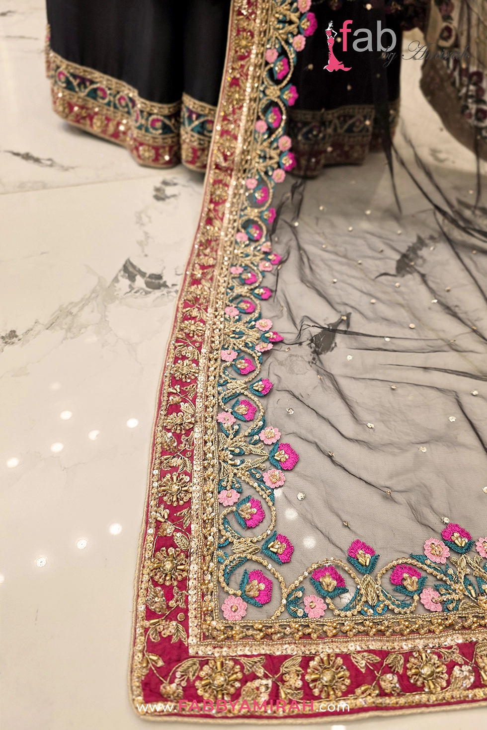 Complete black bridal set with embellished net dupatta included
