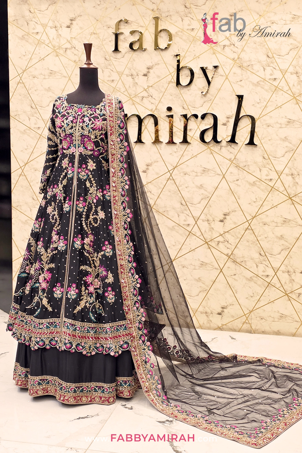 Black front open maxi styled for evening Barat ceremony