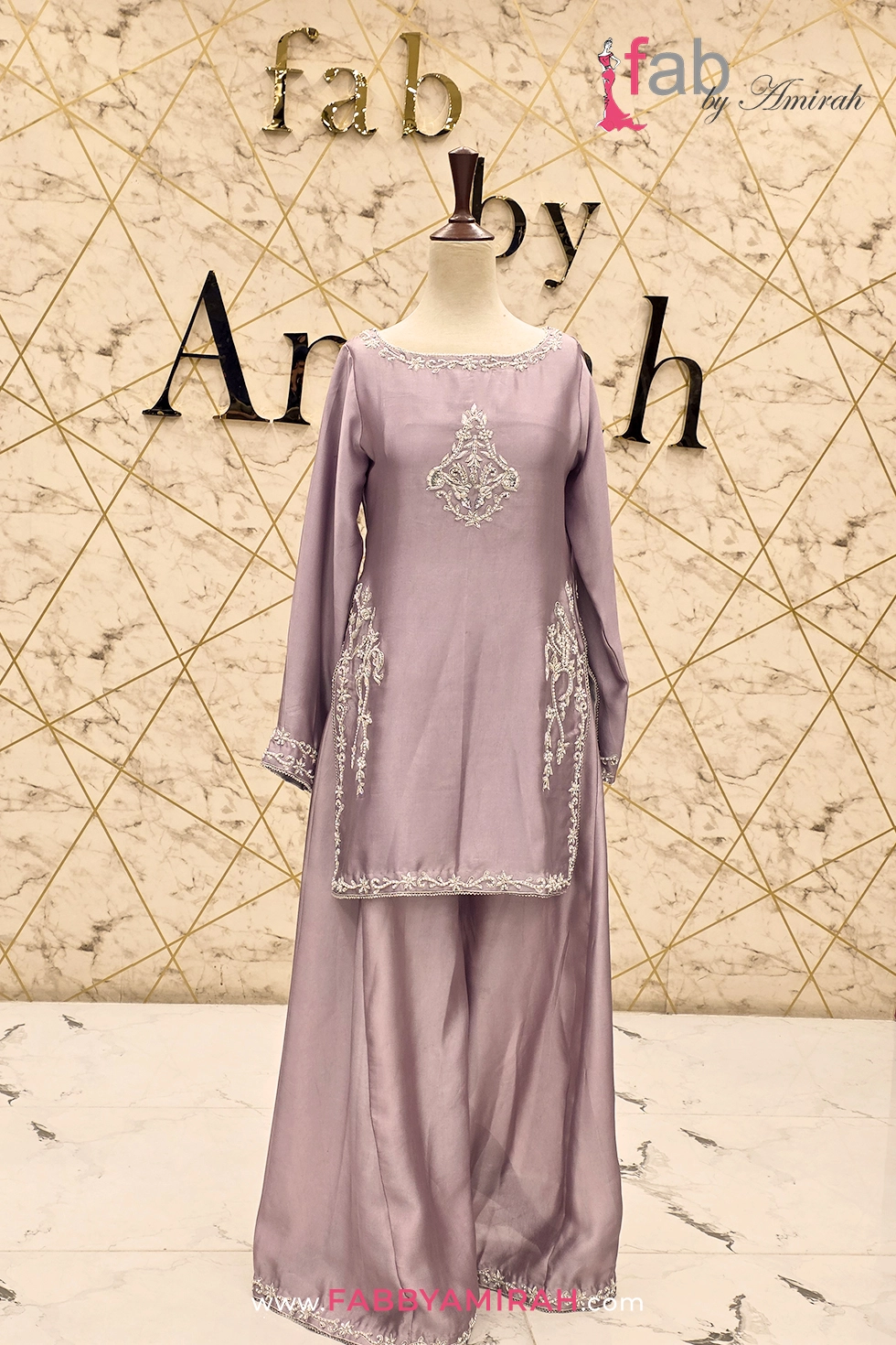 Complete lilac silk formal set with wide leg trousers