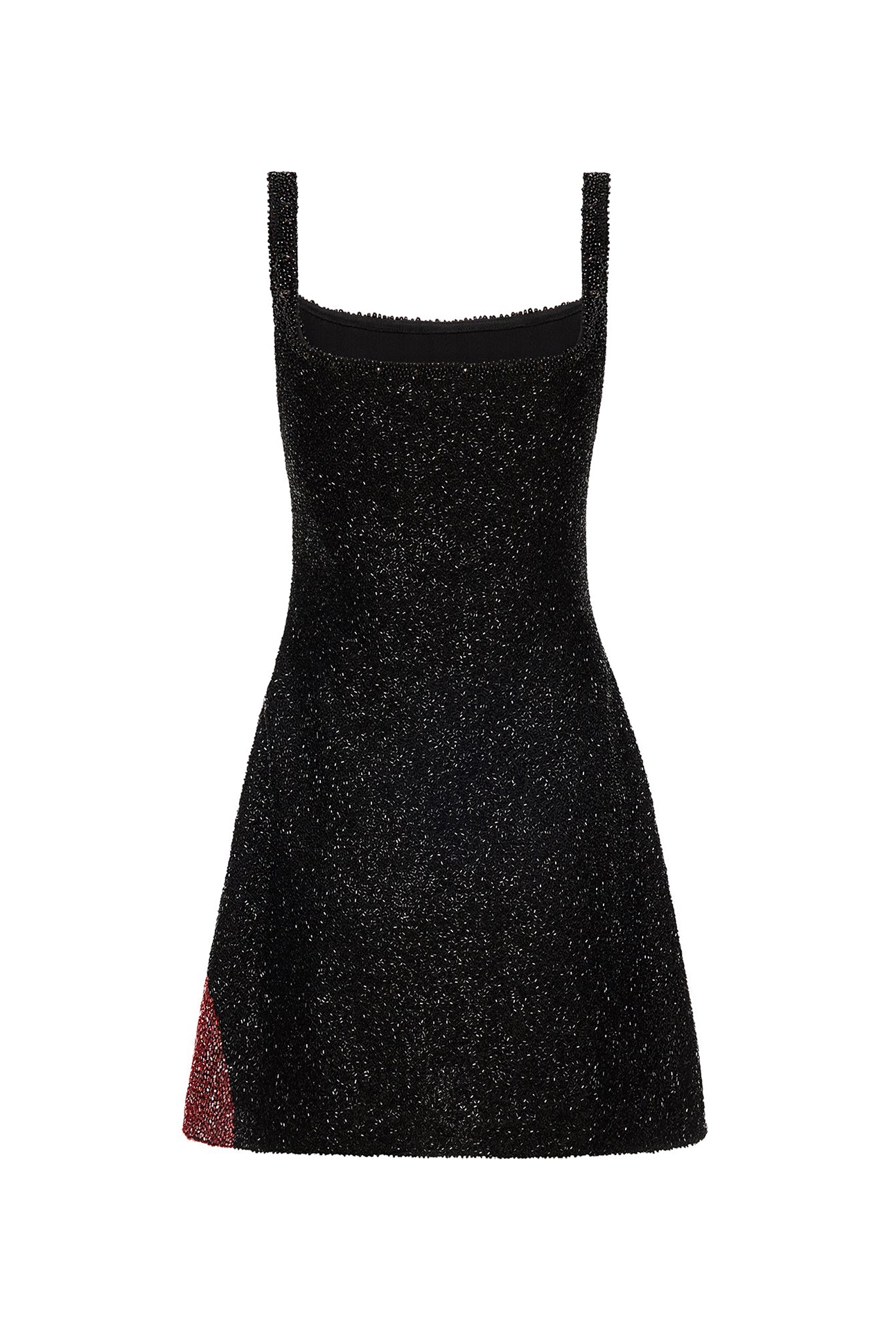 Black beaded cocktail mini dress styled with high heels for a beautiful dress for date night