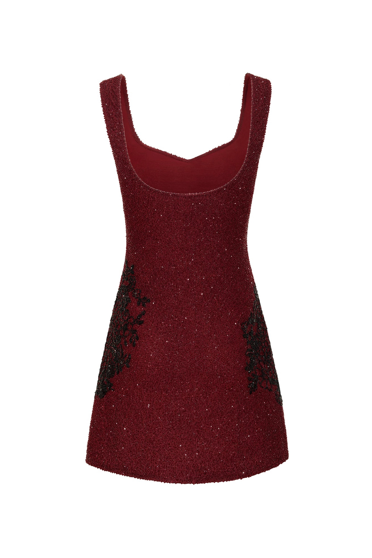 Festive garnet red short dress alternative studio lighting view