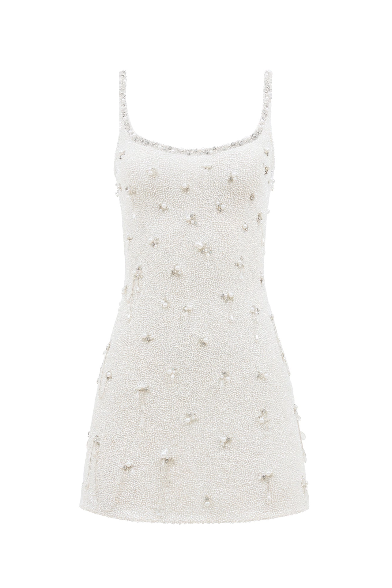 Full length view of white sparkly cocktail dress for a beautiful dress for bridal look from Droplet Mini Mannequin