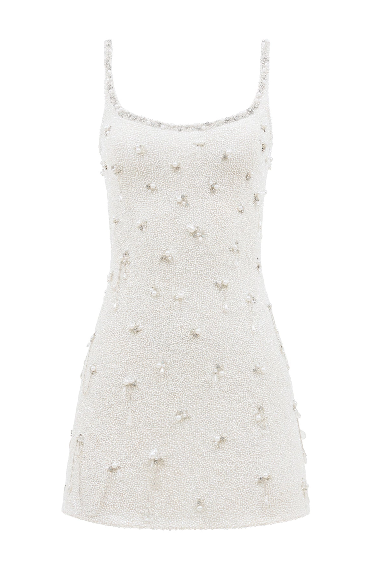 Clean front view of fancy cocktail dress for bride on form from Droplet Mini Mannequin