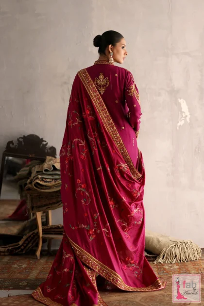 FAB By AMIRAH 5 Clean tailoring lines and refined heritage layout on luxury magenta pakistani dress