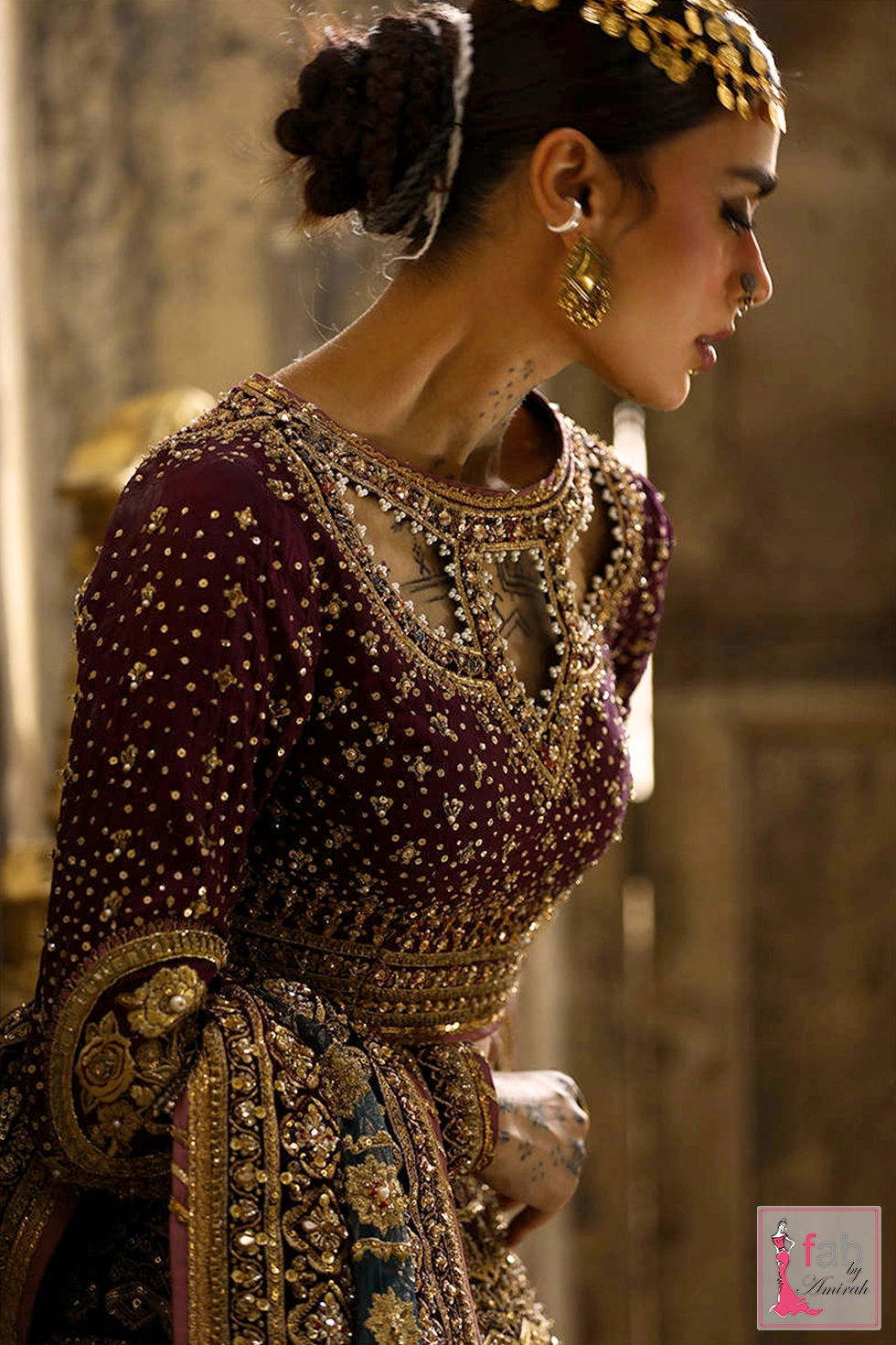 Close-up of intricate cutwork embroidery on Italian silk choli