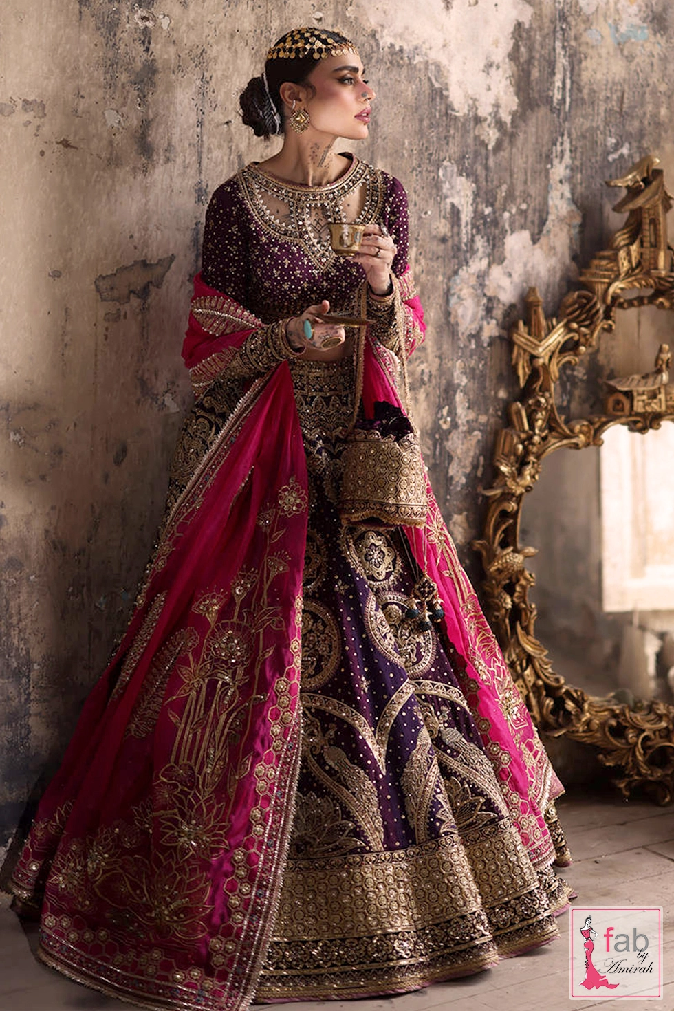 Multihead net dupatta featuring rich velvet borders on four sides