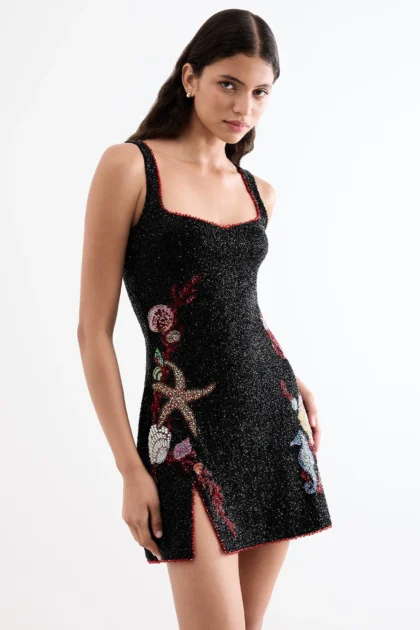Ocean themed party dress front full look on model from Marina Min