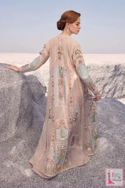 Back view of hand-embroidered luxury organza jacket by Fab By Amirah