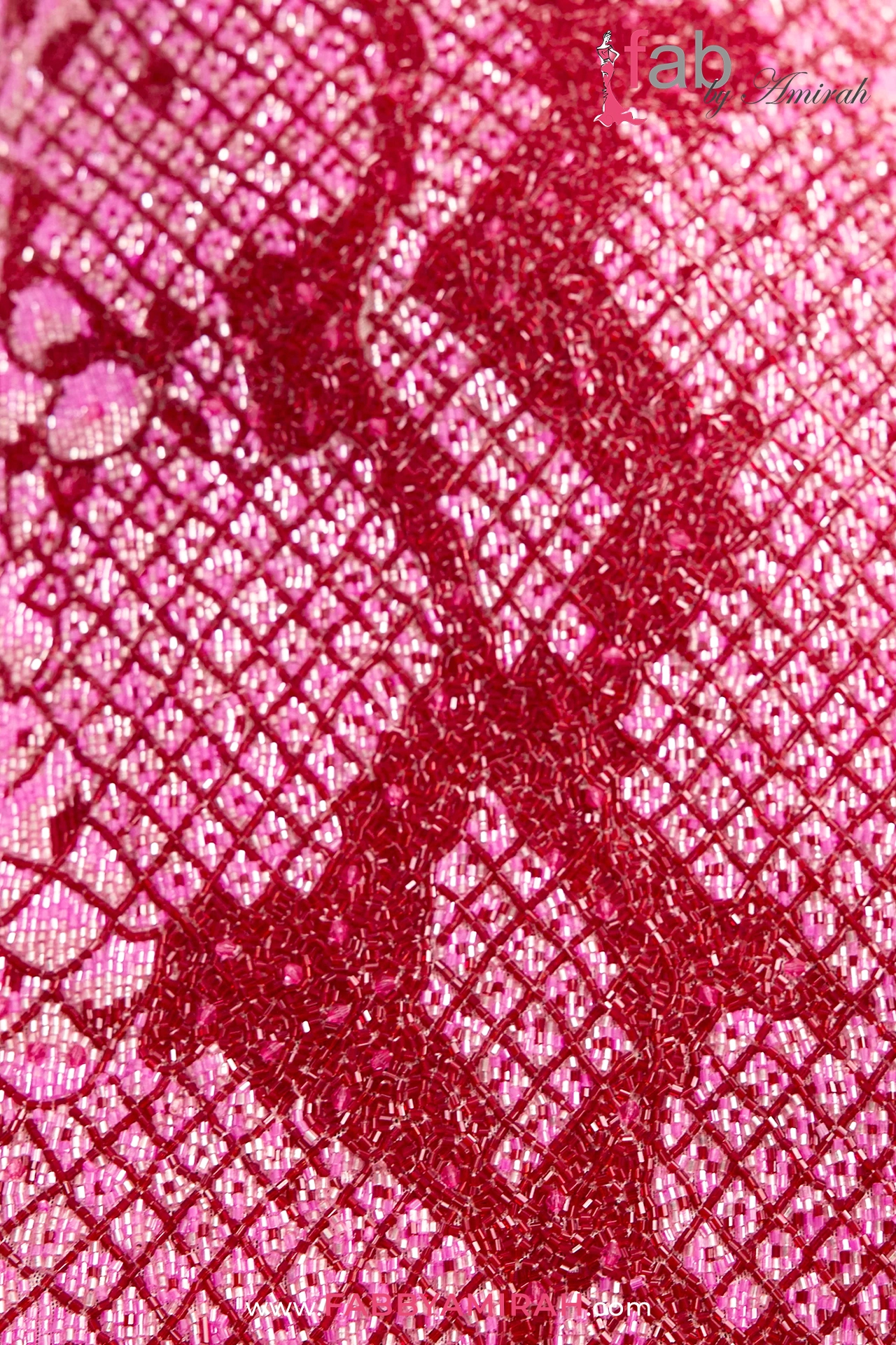 Close-up of the Pink Western Fusion Formal Dress showing shimmering snakeskin-inspired hand beadwork on stretch fabric.