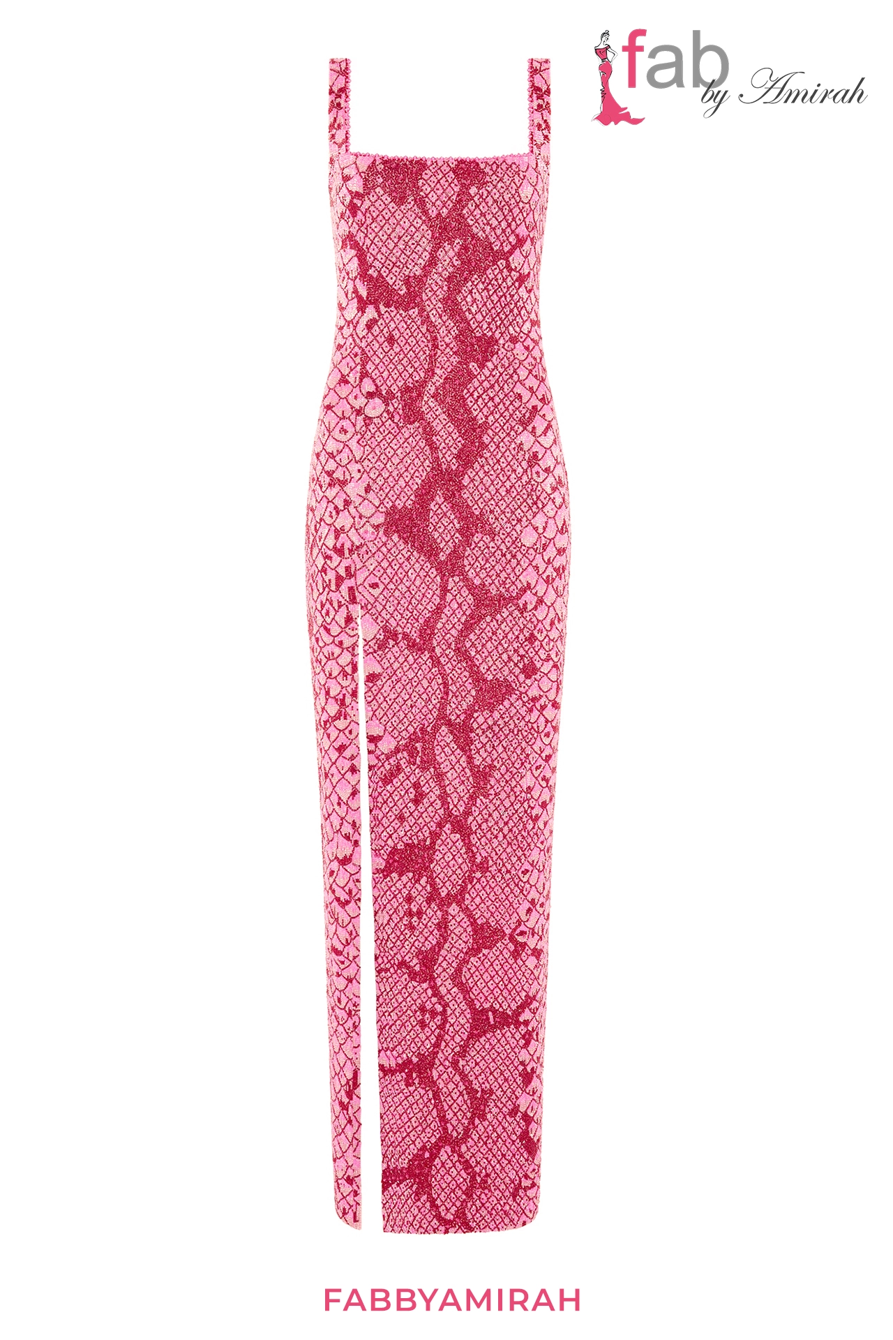 Full-length view of the Pink Western Fusion Formal Dress featuring 1970s Riviera glamour silhouette and dramatic split.