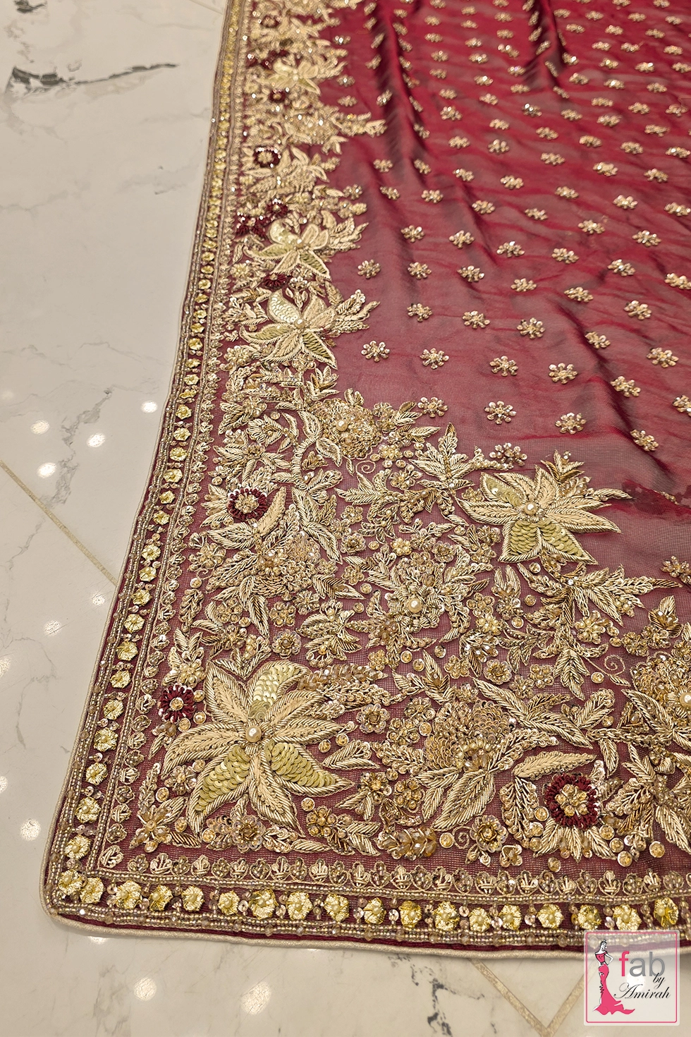 Pure tissue net dupatta with heavy zardozi border and sequins jaal