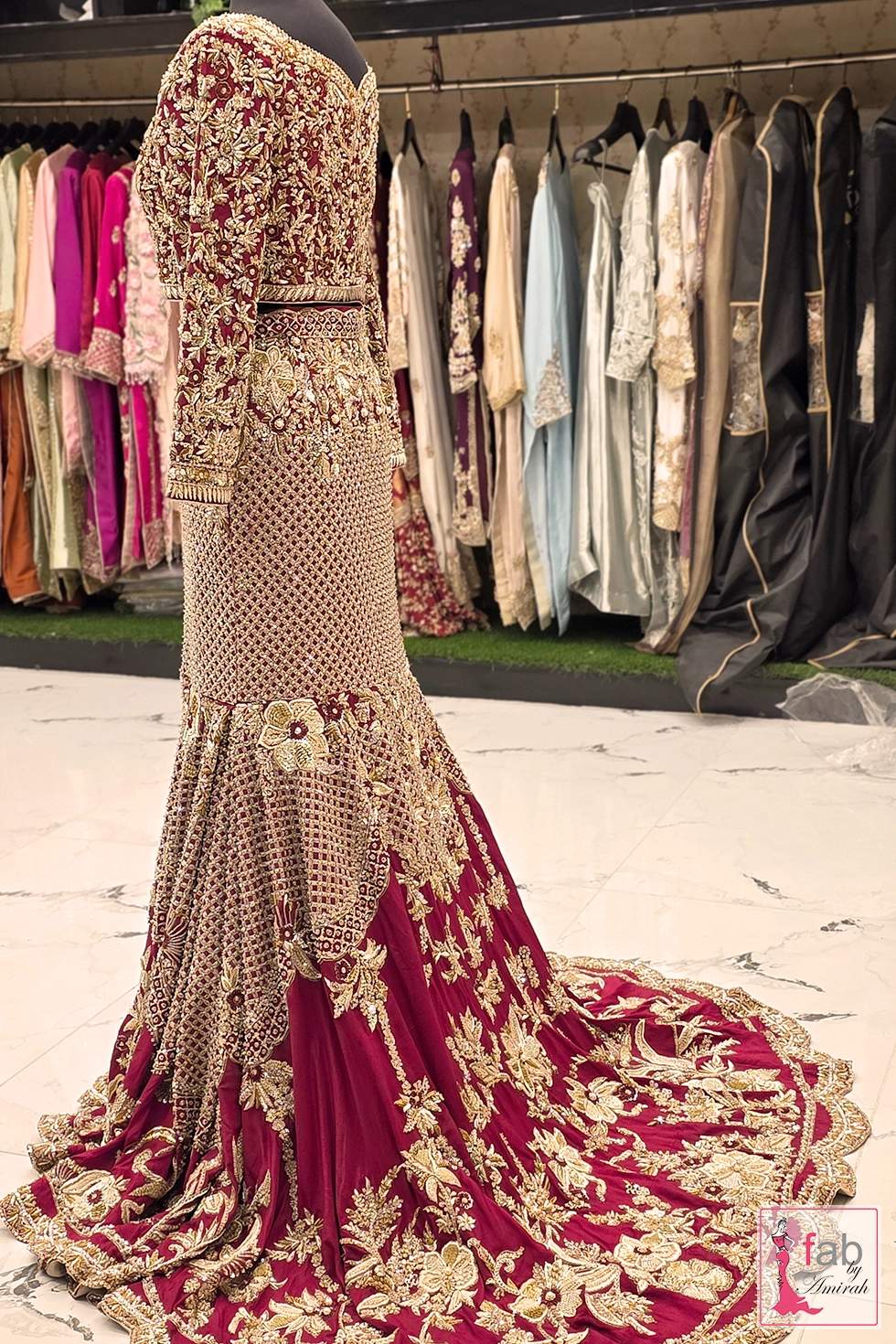 Complete deep plum and gold royal Pakistani bridal ensemble for Barat