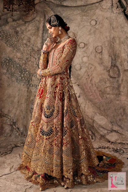 FAB By AMIRAH 5 Front pose highlighting intricate cutwork panels and dupatta draping