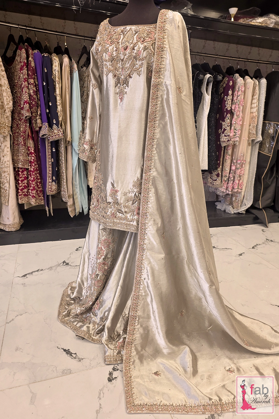 Silver Sharara Suit with Hand Embroidered Details