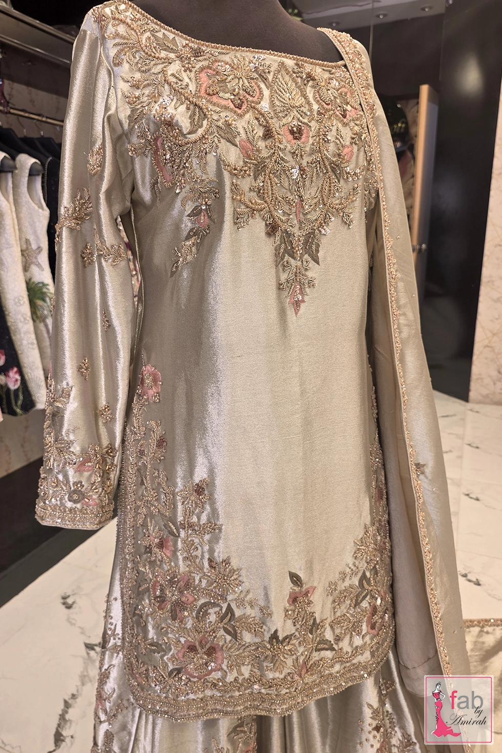 Silver Sharara Suit with Hand Embroidered Details
