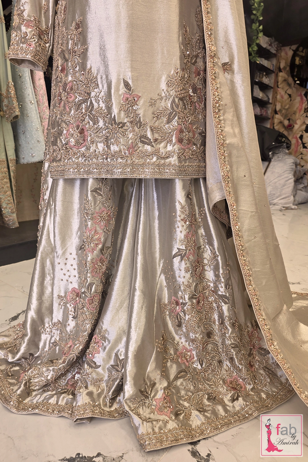 Silver Sharara Suit with Hand Embroidered Details