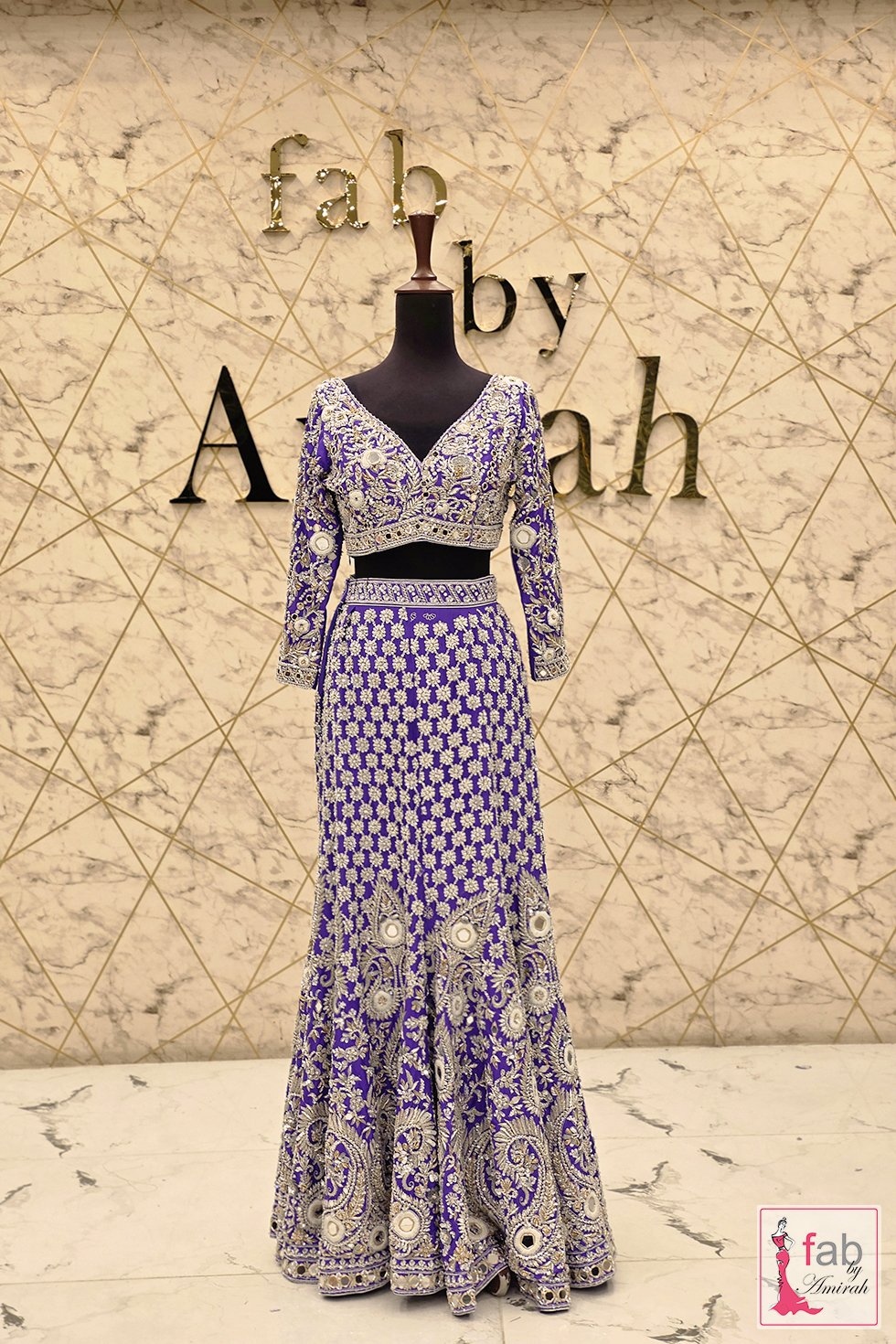 Purple Lehenga Choli with Hand Embroidered Silver Mirror Work 1 Royal purple lehenga choli set with silver mirror embroidery