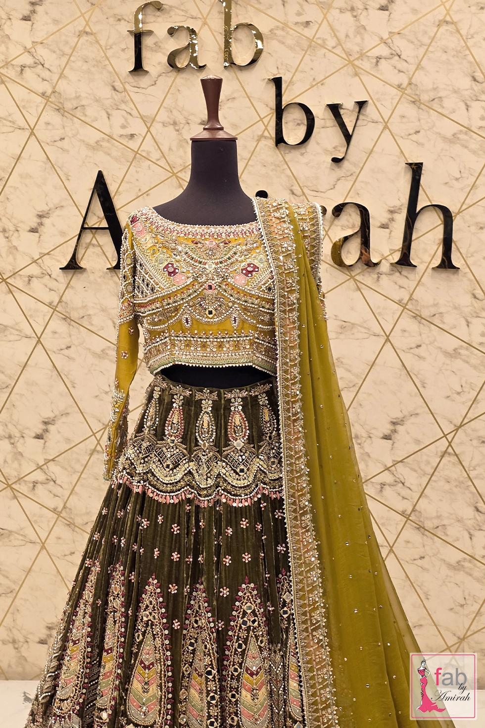 Upper body view showing dupatta drape and blouse detailing