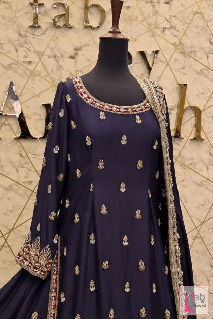 Full length view showing the dramatic dupatta train extension