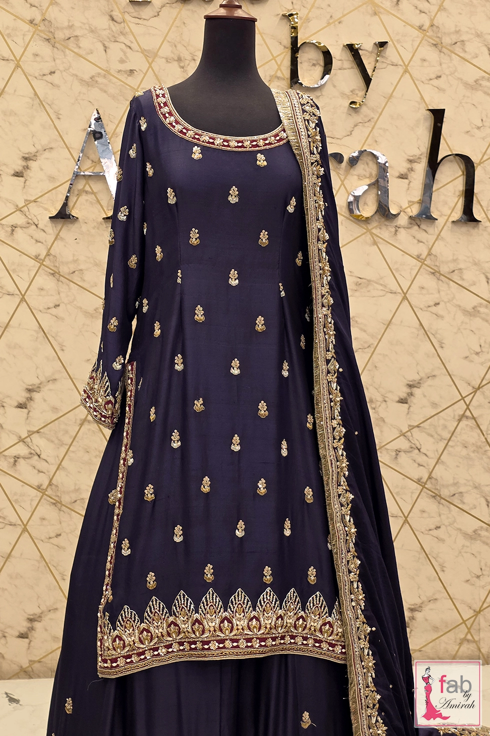 Front neck and neckline border embroidery close up