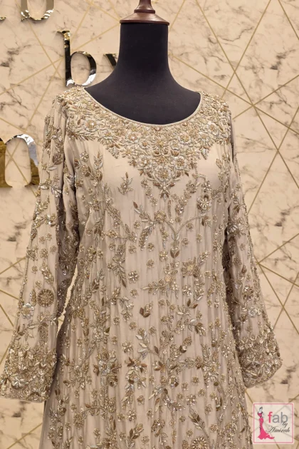Full front angle of long sleeve embroidered bridal dress