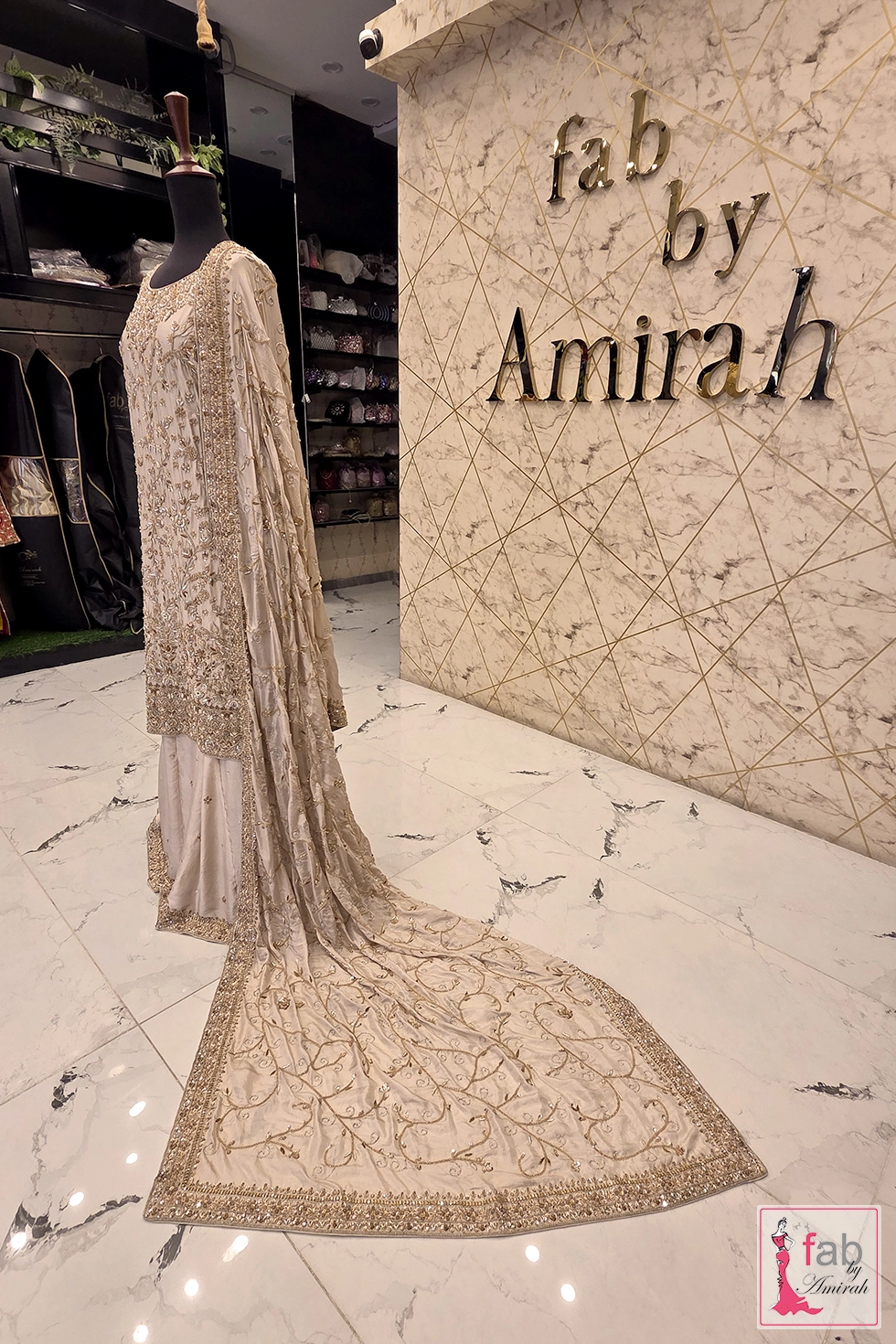 Champagne Gold Hand Embroidered Pakistani Bridal Gharara Set