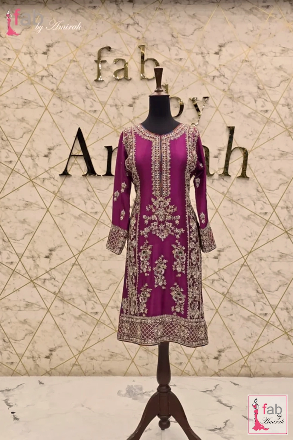 Deep plum purple raw silk shirt with silver hand embroidered zardozi motifs