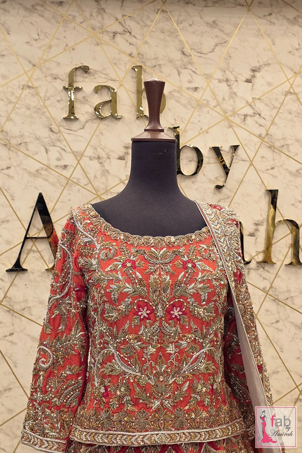 Close up of choli waistline border and front panel zardozi work